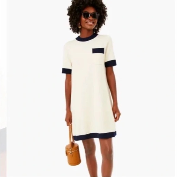 Tuckernuck Merritt Knit Dress in Off-White & Navy| Size XXL - Picture 2 of 7
